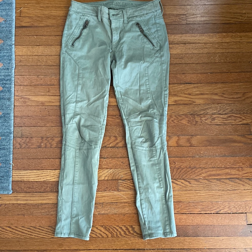 Military green moto jeggings